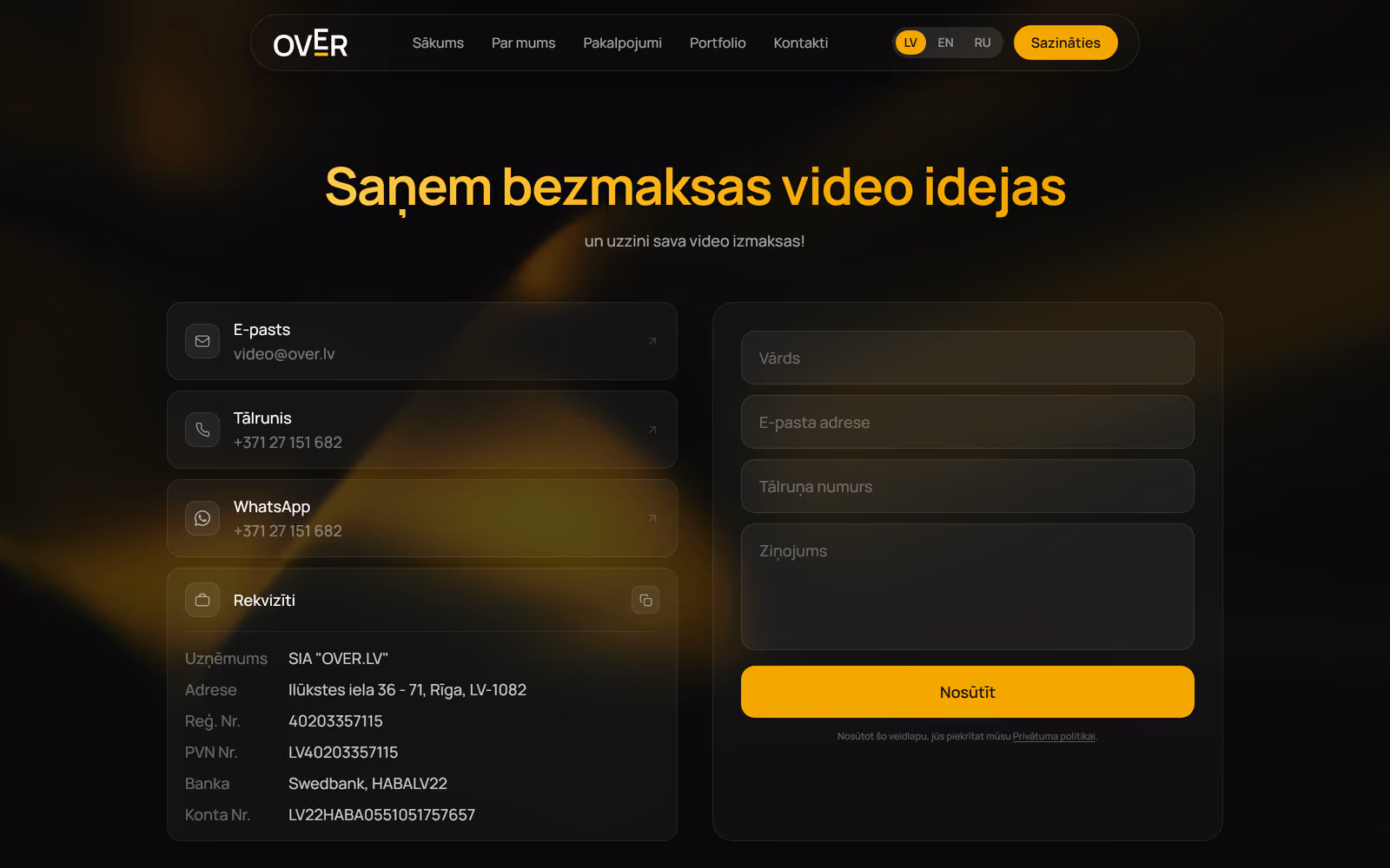 Kontaktu lapa ar projekta pieteikuma formu uz datora