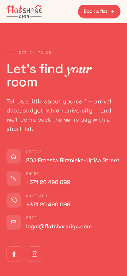 Pieteikuma forma ar biroja kontaktiem telefonā