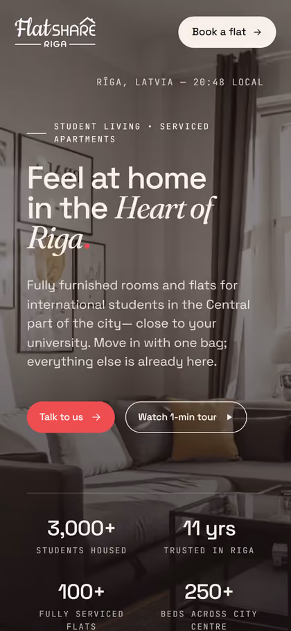 FlatShare Riga sākumlapa telefonā