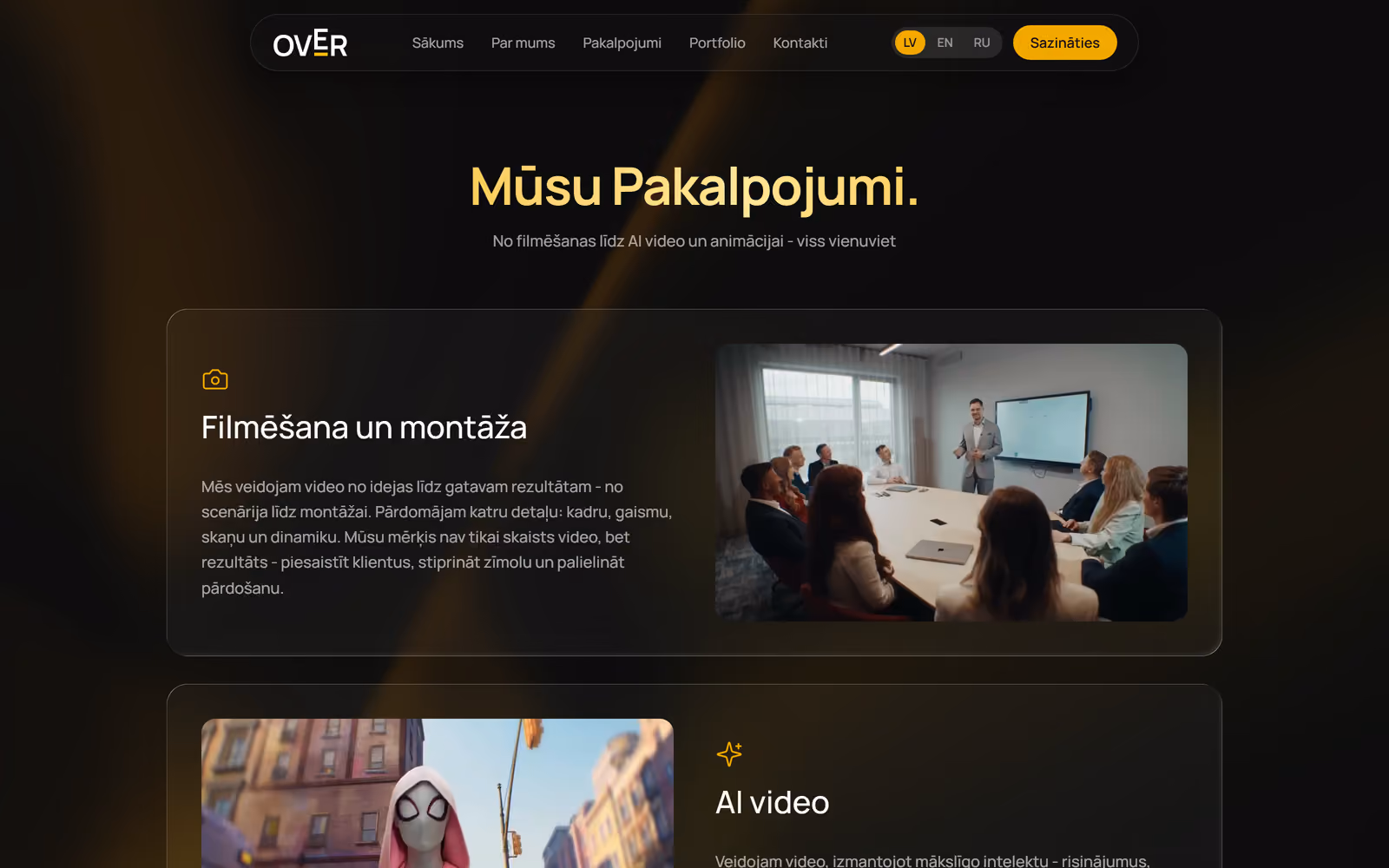 Pakalpojumu lapa ar studijas video formātiem uz datora